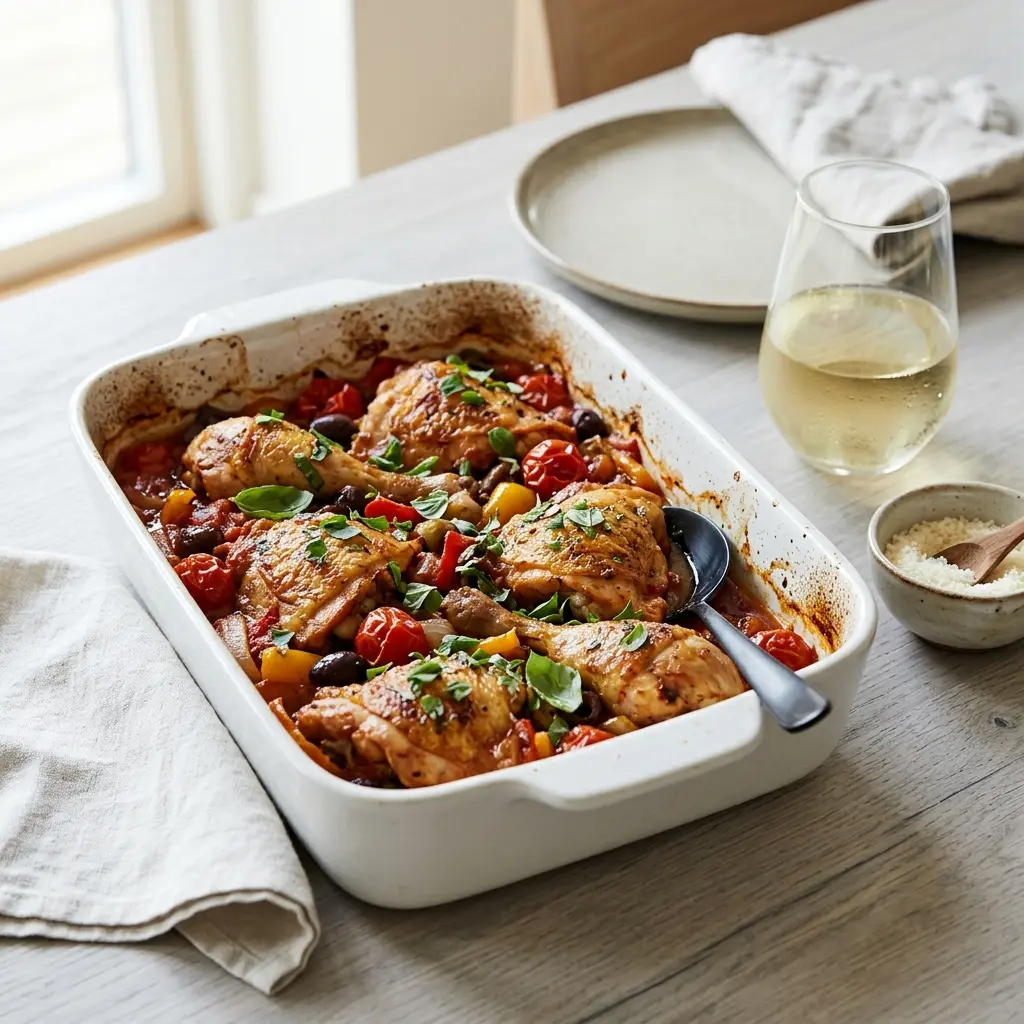 Nylaget italiensk kylling i form servert på en appetittlig og hjemmelaget måte
