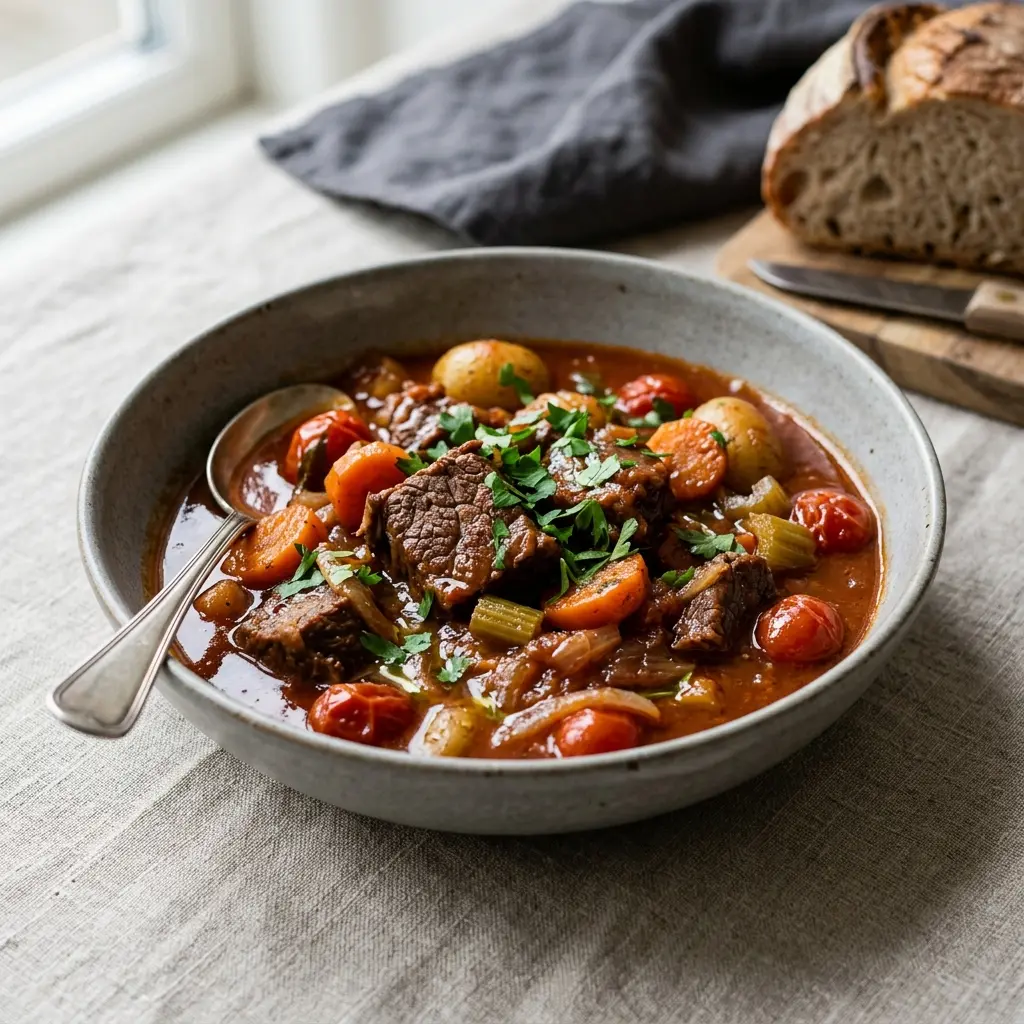Nylaget italiensk oksegryte servert på en appetittlig og hjemmelaget måte