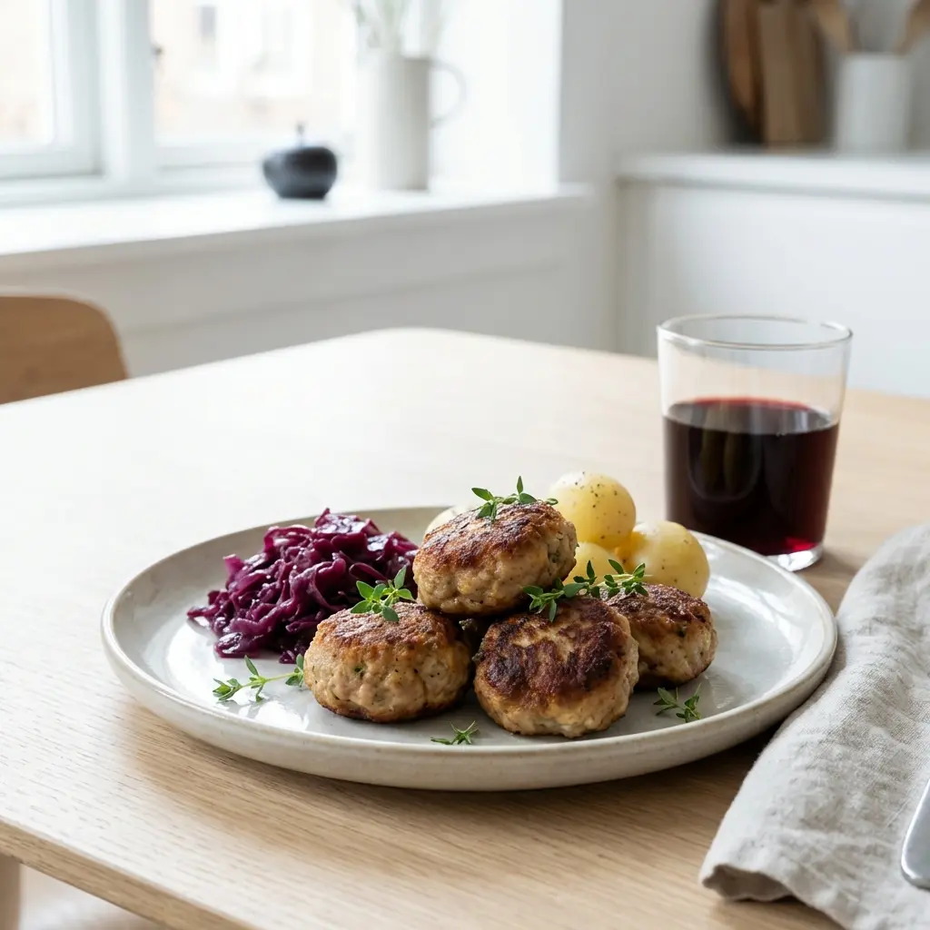 Nylaget julefrikadeller servert på en appetittlig og hjemmelaget måte