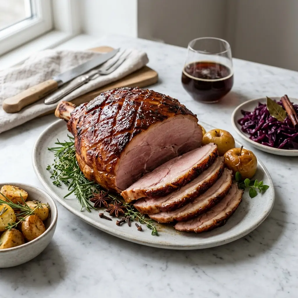 Nylaget juleskinke servert på en appetittlig og hjemmelaget måte