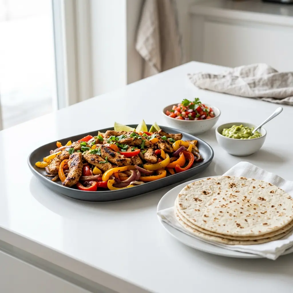 Nylaget kalkunfajitas servert på en appetittlig og hjemmelaget måte