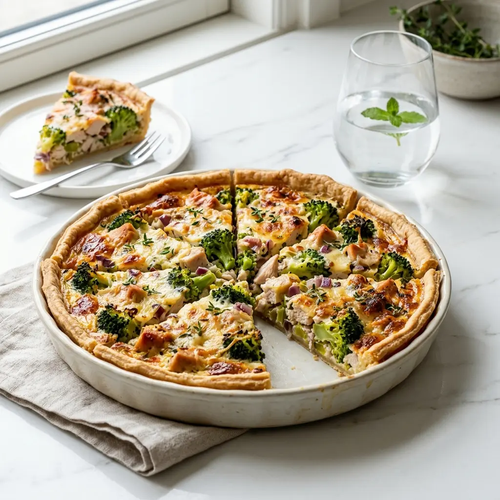 Nylaget kalkunterte med brokkoli servert på en appetittlig og hjemmelaget måte