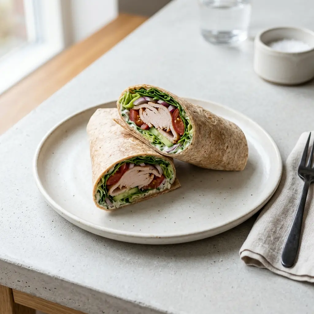 Nylaget kalkunwrap servert på en appetittlig og hjemmelaget måte