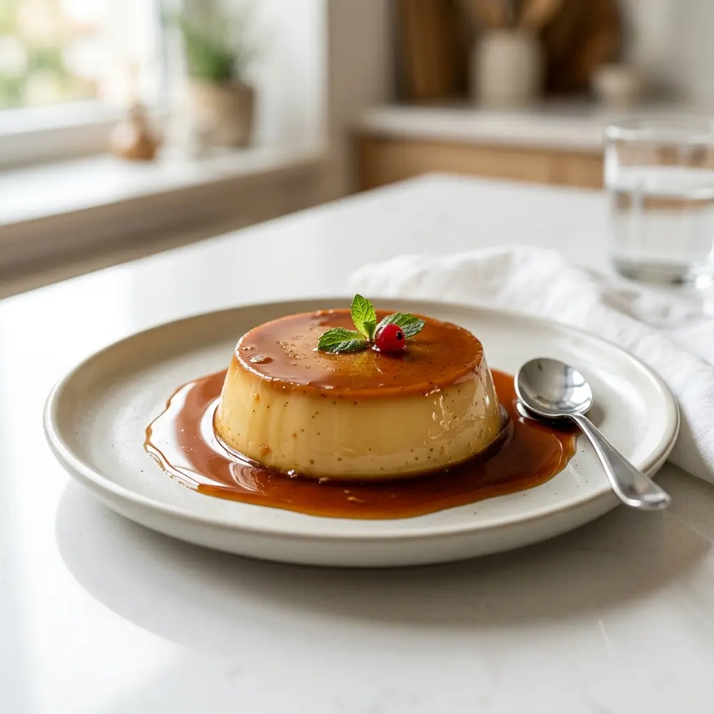 Hjemmelaget karamellpudding servert som en søt og innbydende dessert