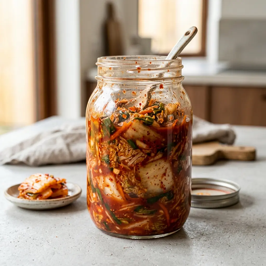 Nylaget kimchi servert på en appetittlig og hjemmelaget måte