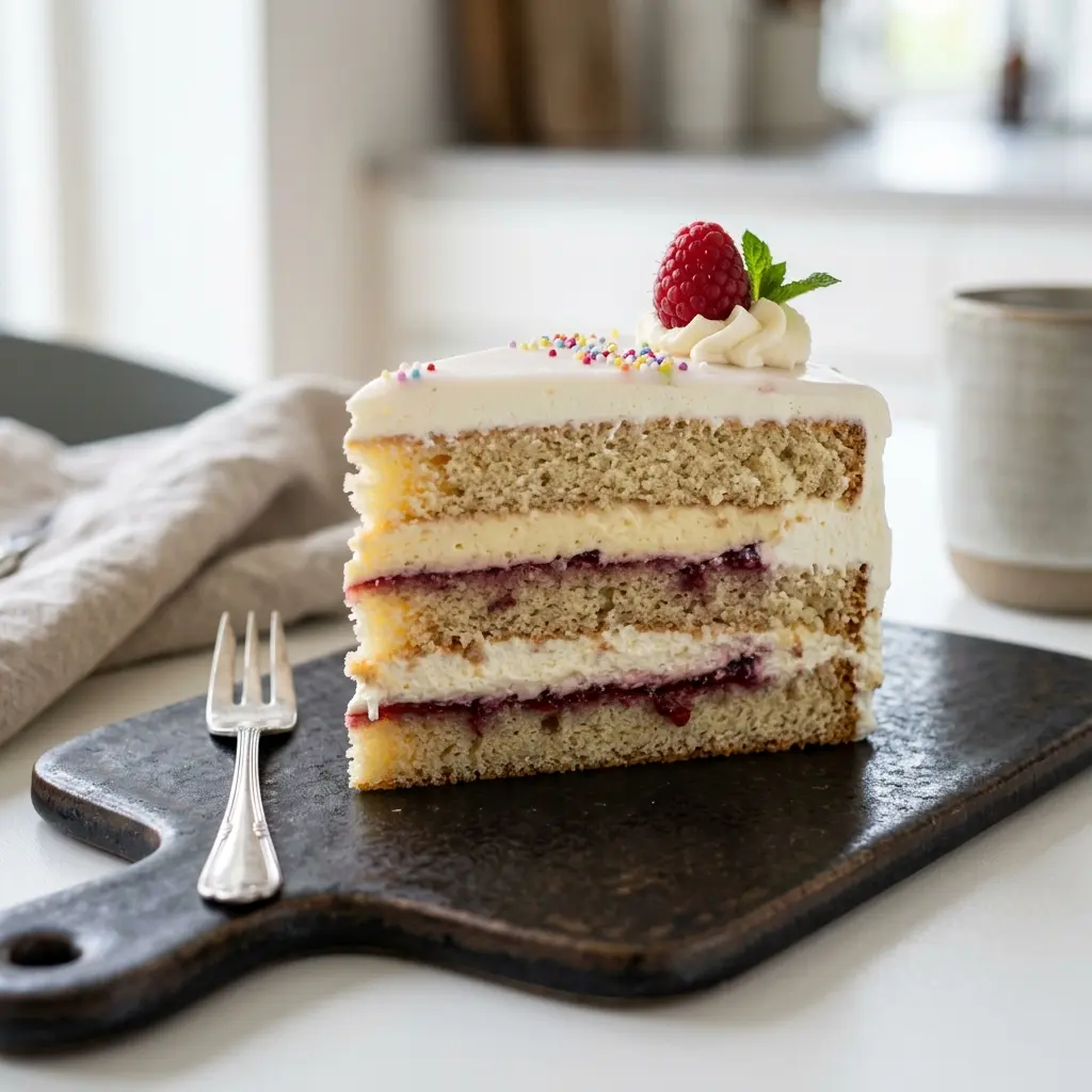 Hjemmelaget klassisk bløtkake servert som en søt og innbydende dessert