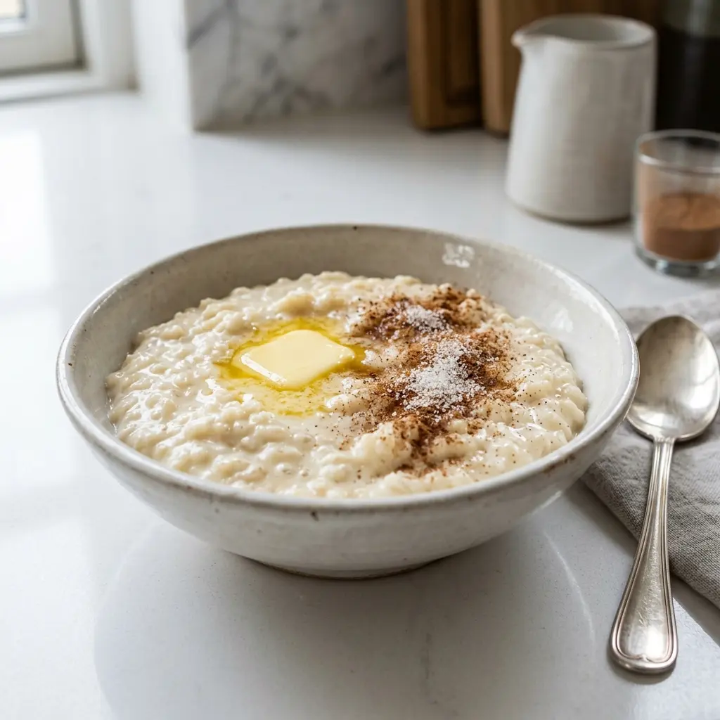 Klassisk risgrøt servert som enkel frokost