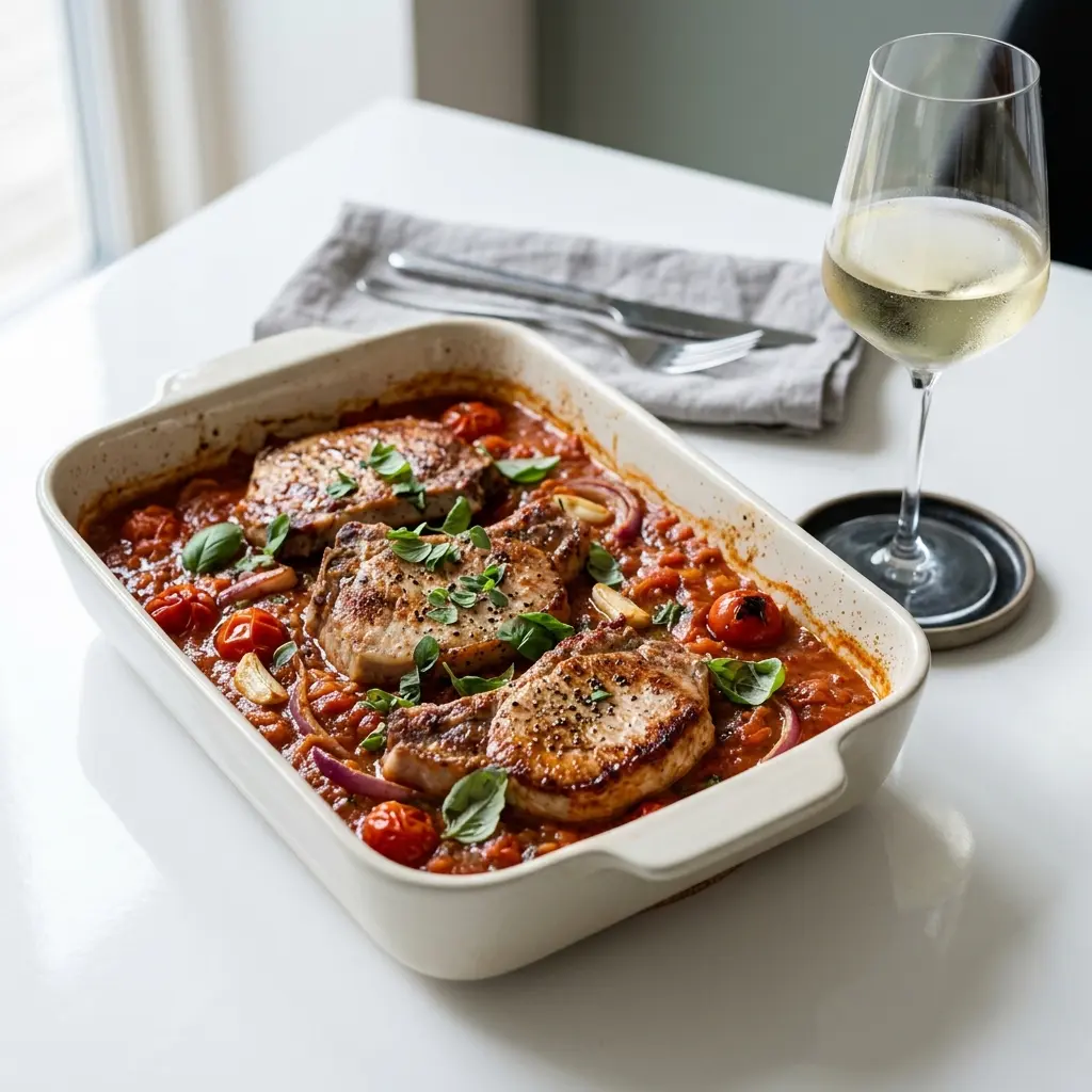Nylaget koteletter i form med tomat servert på en appetittlig og hjemmelaget måte