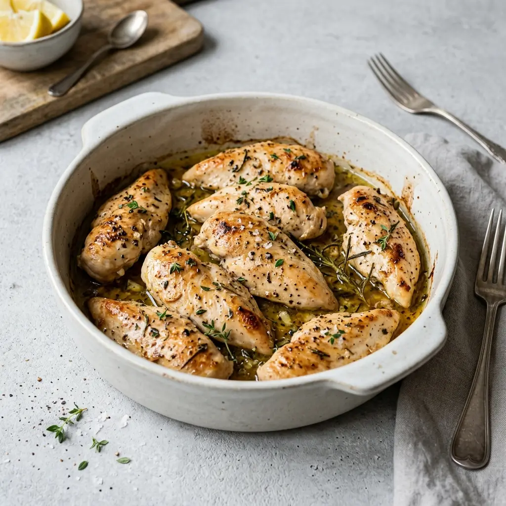 Nylaget kyllinginnerfilet i ovn servert på en appetittlig og hjemmelaget måte