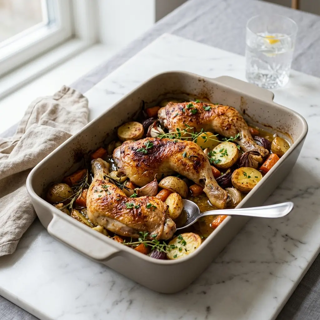 Nylaget kyllinglår i form servert på en appetittlig og hjemmelaget måte