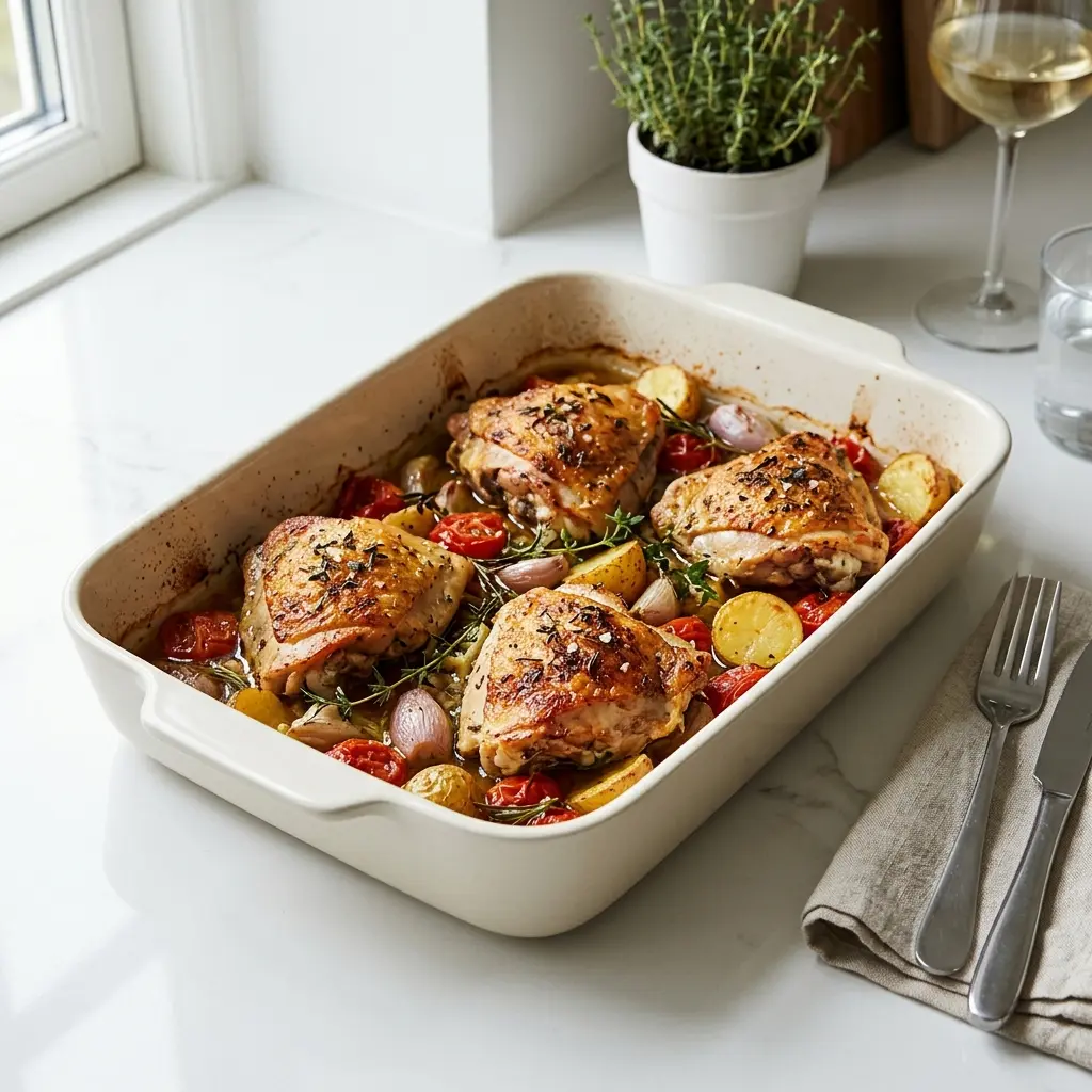 Nylaget kyllingoverlår i form servert på en appetittlig og hjemmelaget måte