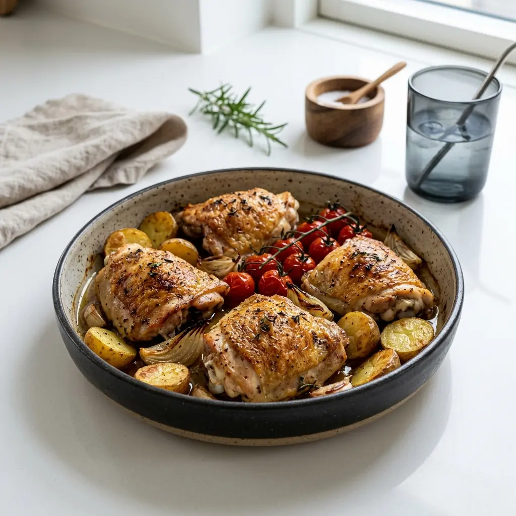 Nylaget kyllingoverlår i ovn servert på en appetittlig og hjemmelaget måte