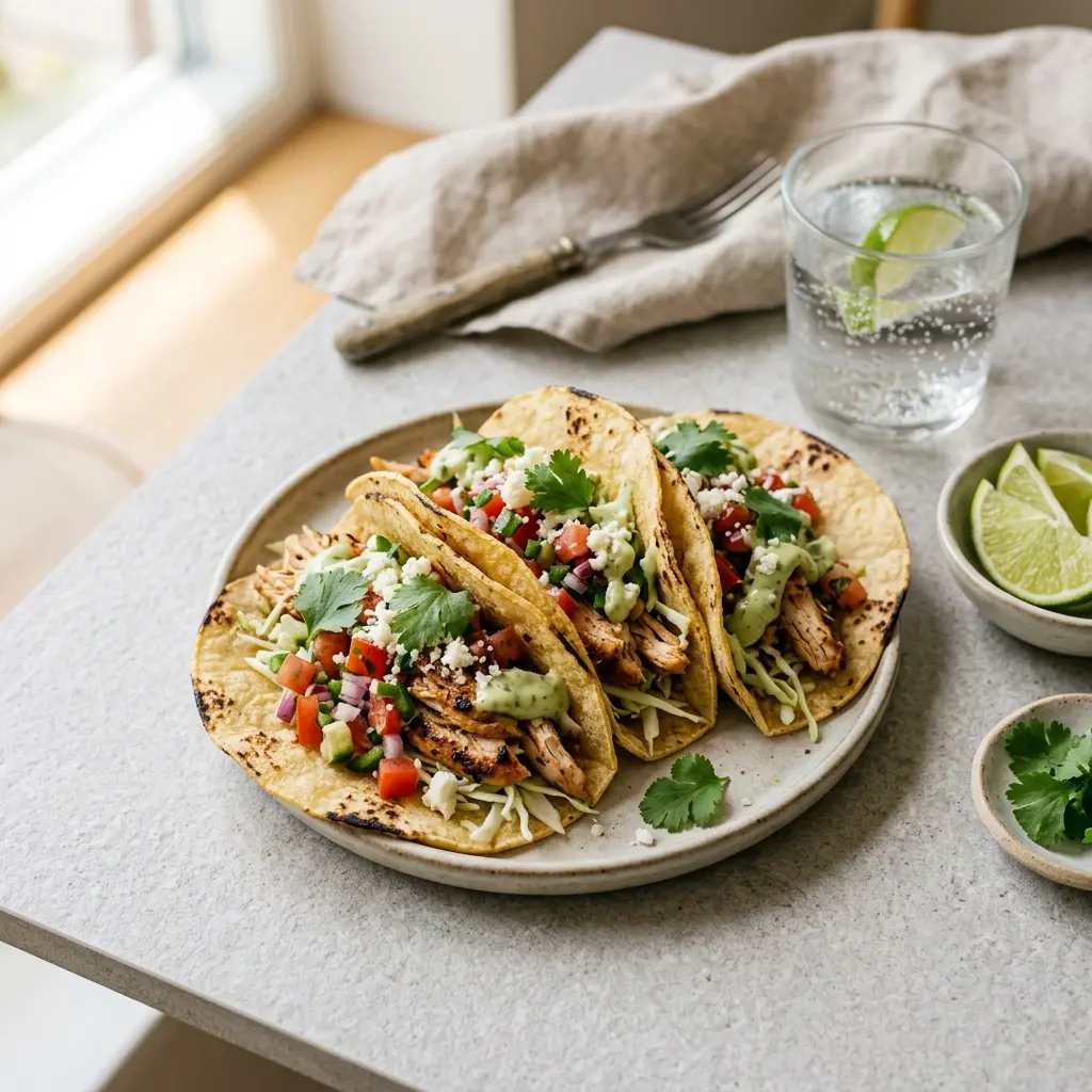 Nylaget kyllingtaco servert på en appetittlig og hjemmelaget måte