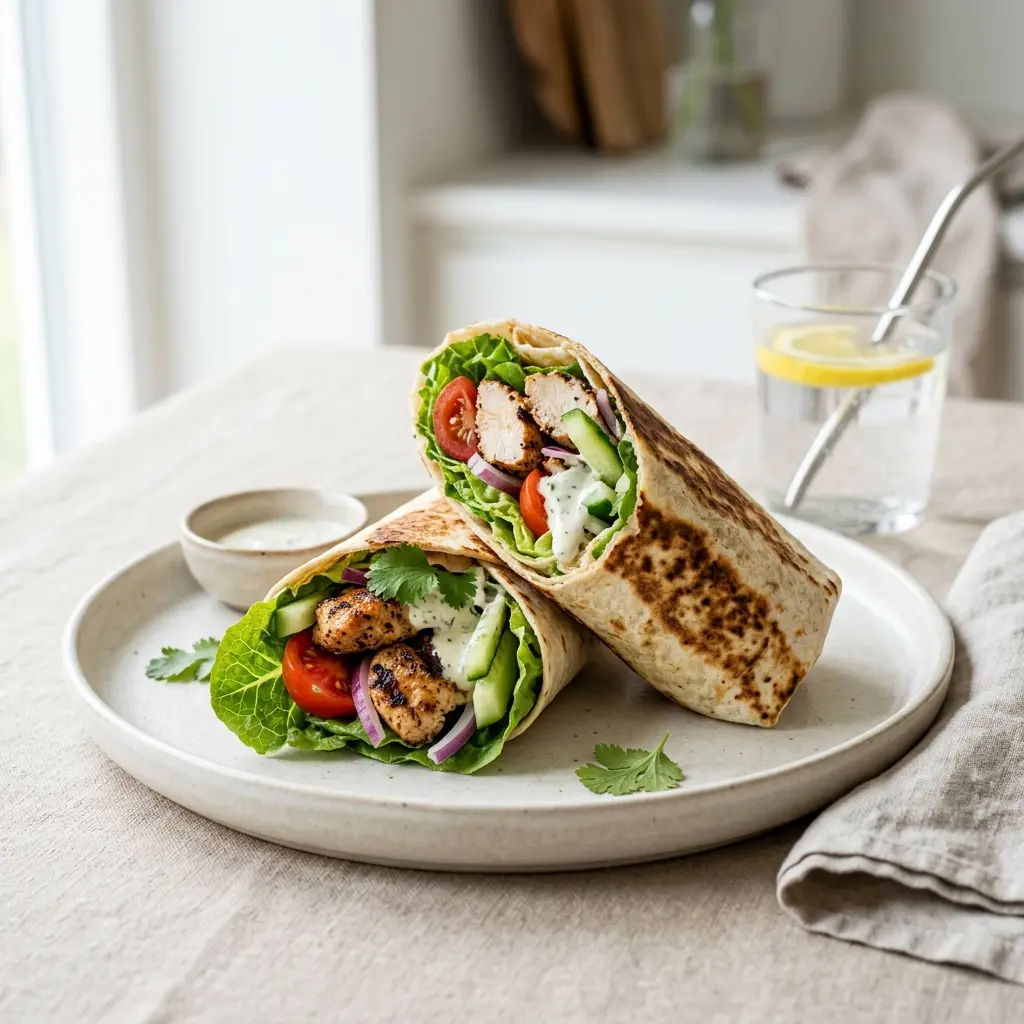 Nylaget kyllingwrap servert på en appetittlig og hjemmelaget måte