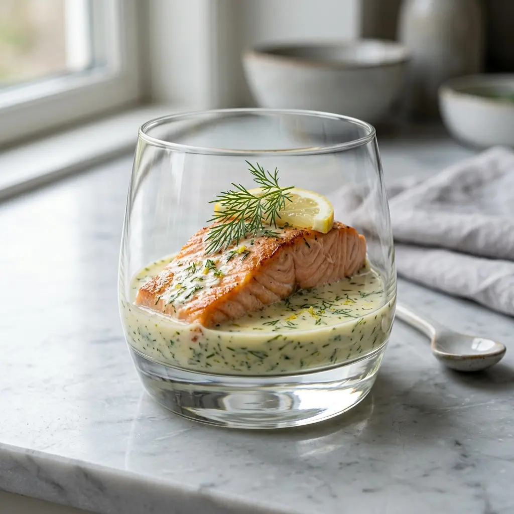 Nylaget laks med sitron og dill servert på en appetittlig og hjemmelaget måte