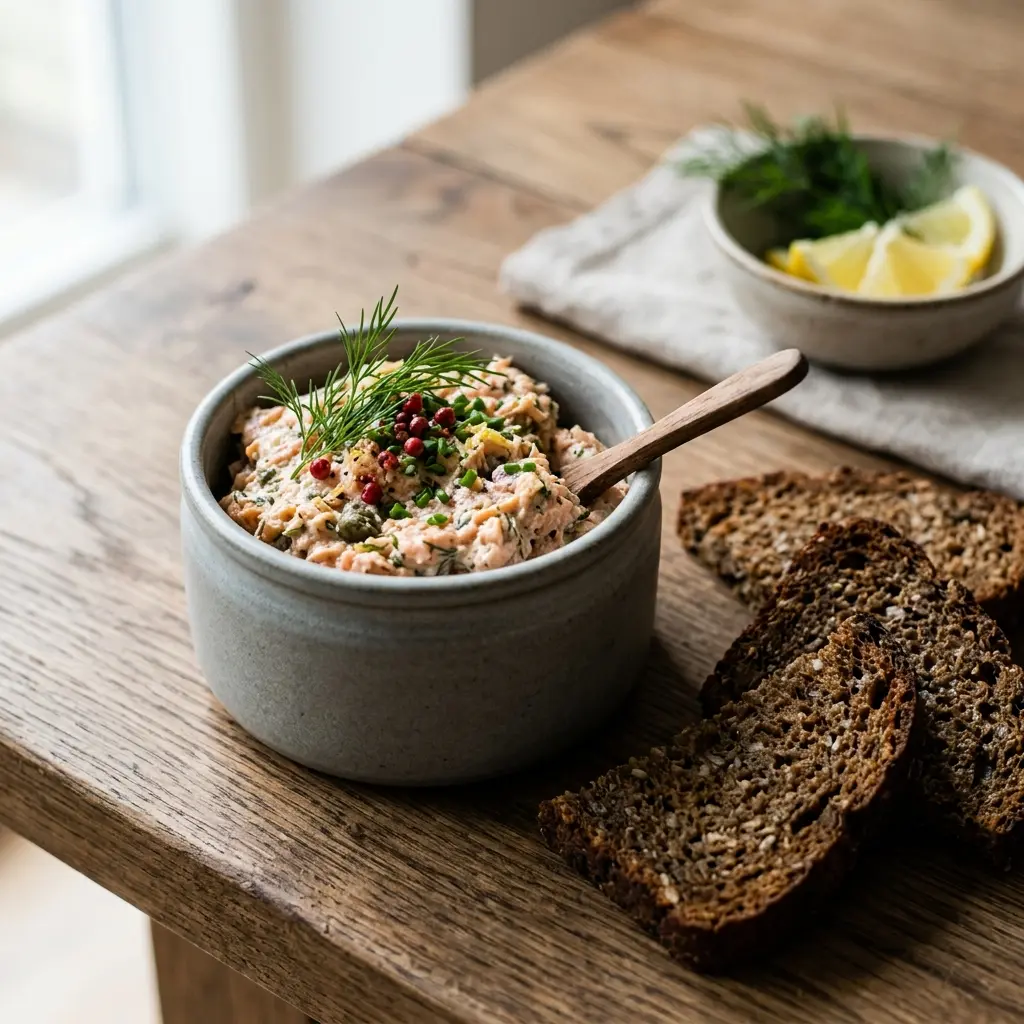 Nylaget lakserillette servert på en appetittlig og hjemmelaget måte