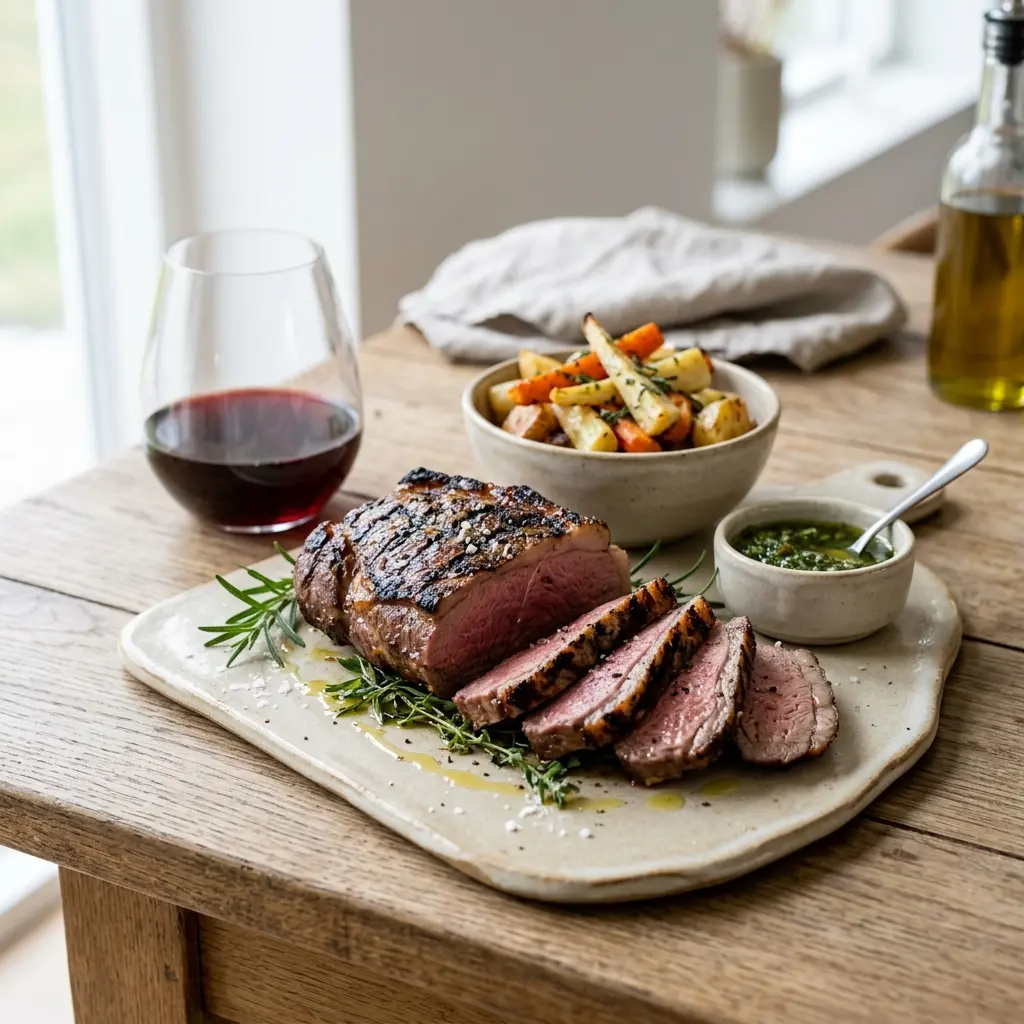 Nylaget lammeculotte på grill servert på en appetittlig og hjemmelaget måte