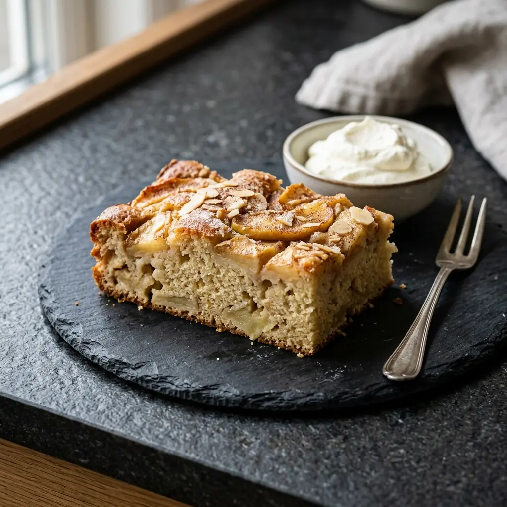 Hjemmelaget langpannekake med epler servert som en søt og innbydende dessert
