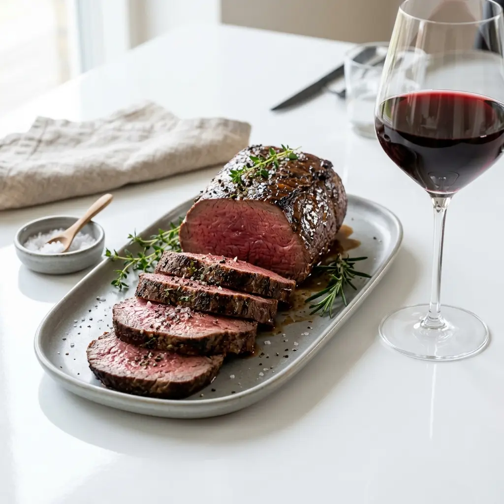 Nylaget langtidsstekt oksefilet servert på en appetittlig og hjemmelaget måte
