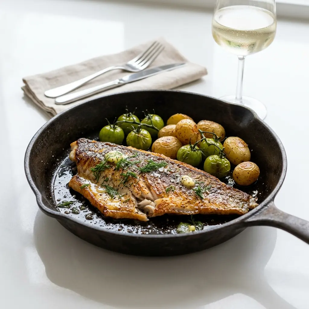 Nylaget lysing i stekepanne servert på en appetittlig og hjemmelaget måte