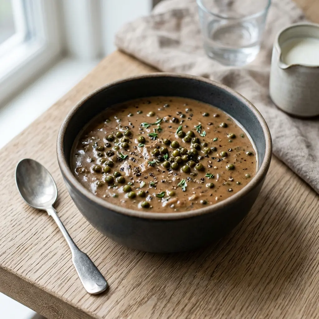 En skål med madagaskar peppersaus klar til servering som smakfullt tilbehør