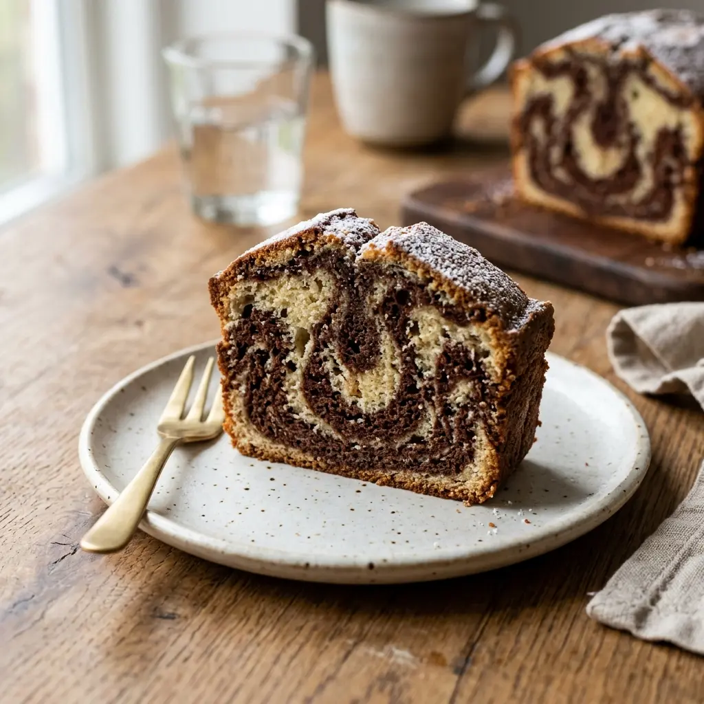 Hjemmelaget marmorkake servert som en søt og innbydende dessert