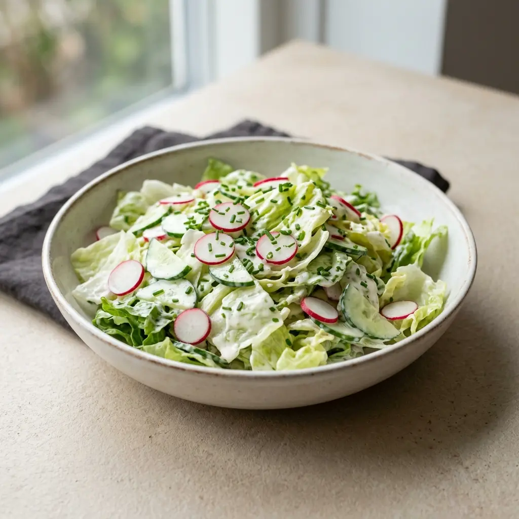 En frisk porsjon mormorsalat med ferske råvarer og fin servering