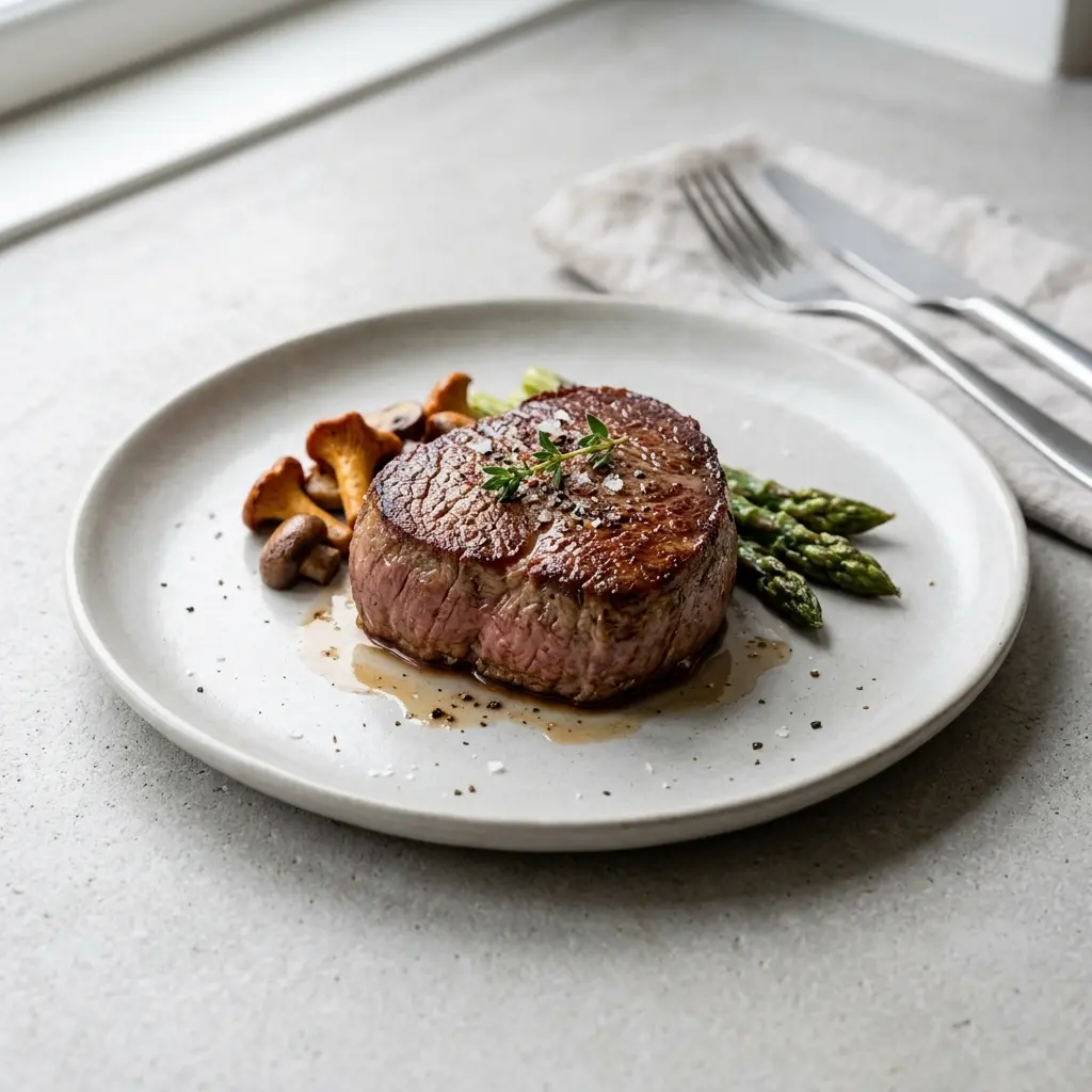 Nylaget oksemedaljong servert på en appetittlig og hjemmelaget måte