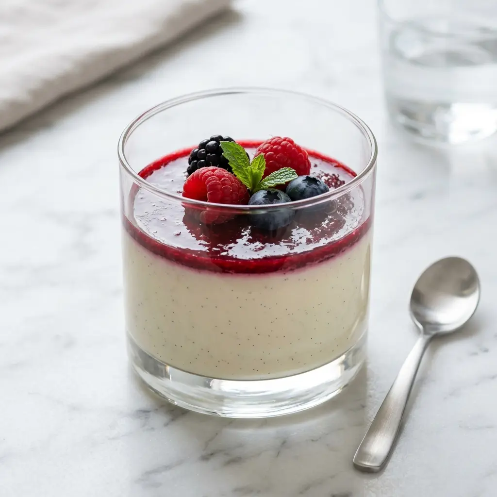 Nylaget panna cotta servert på en appetittlig og hjemmelaget måte