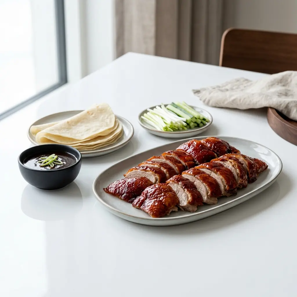 Nylaget pekingand servert på en appetittlig og hjemmelaget måte
