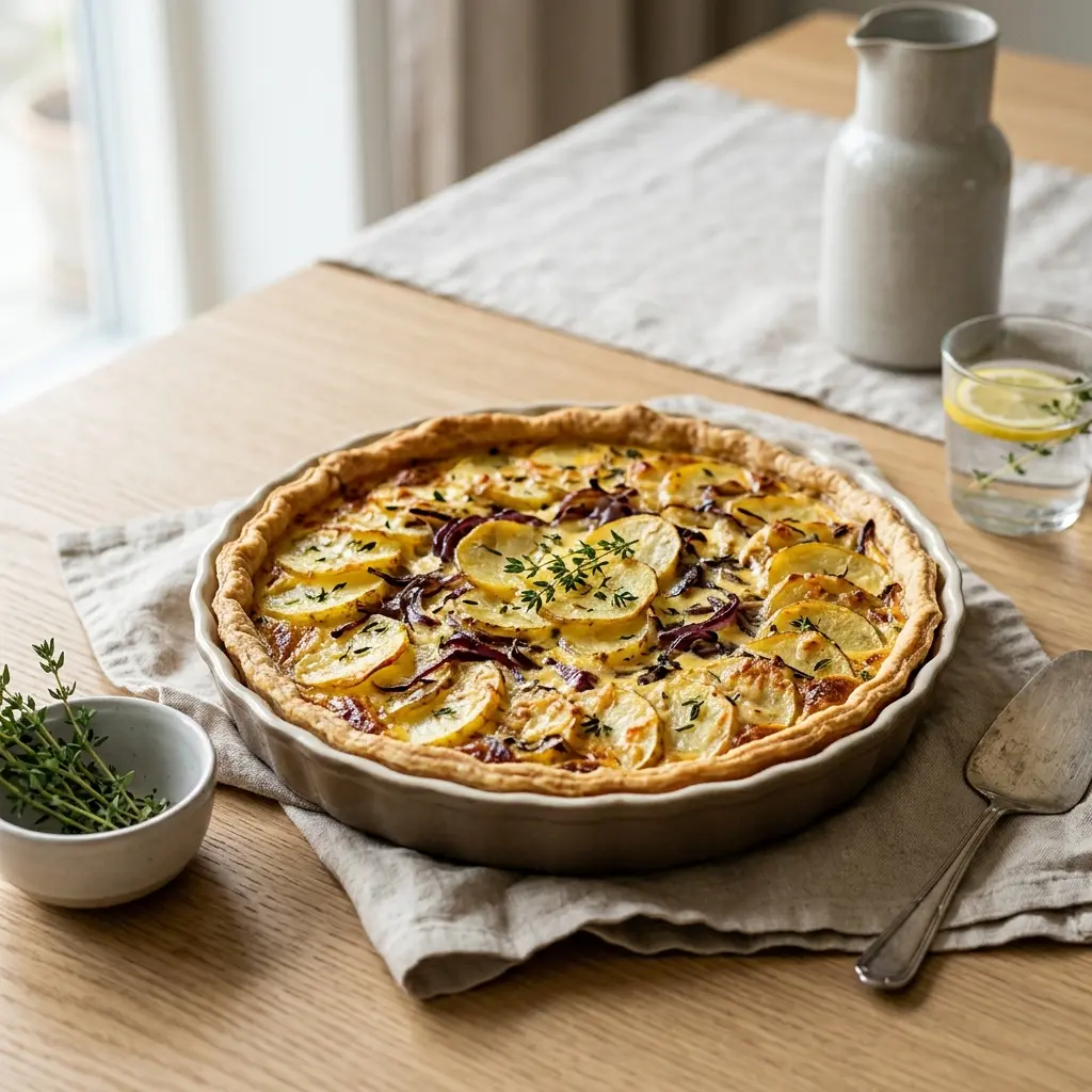 Nylaget potetterte med timian servert på en appetittlig og hjemmelaget måte