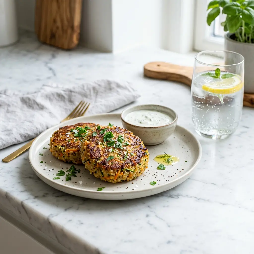 Nylaget quinoabiffer servert på en appetittlig og hjemmelaget måte