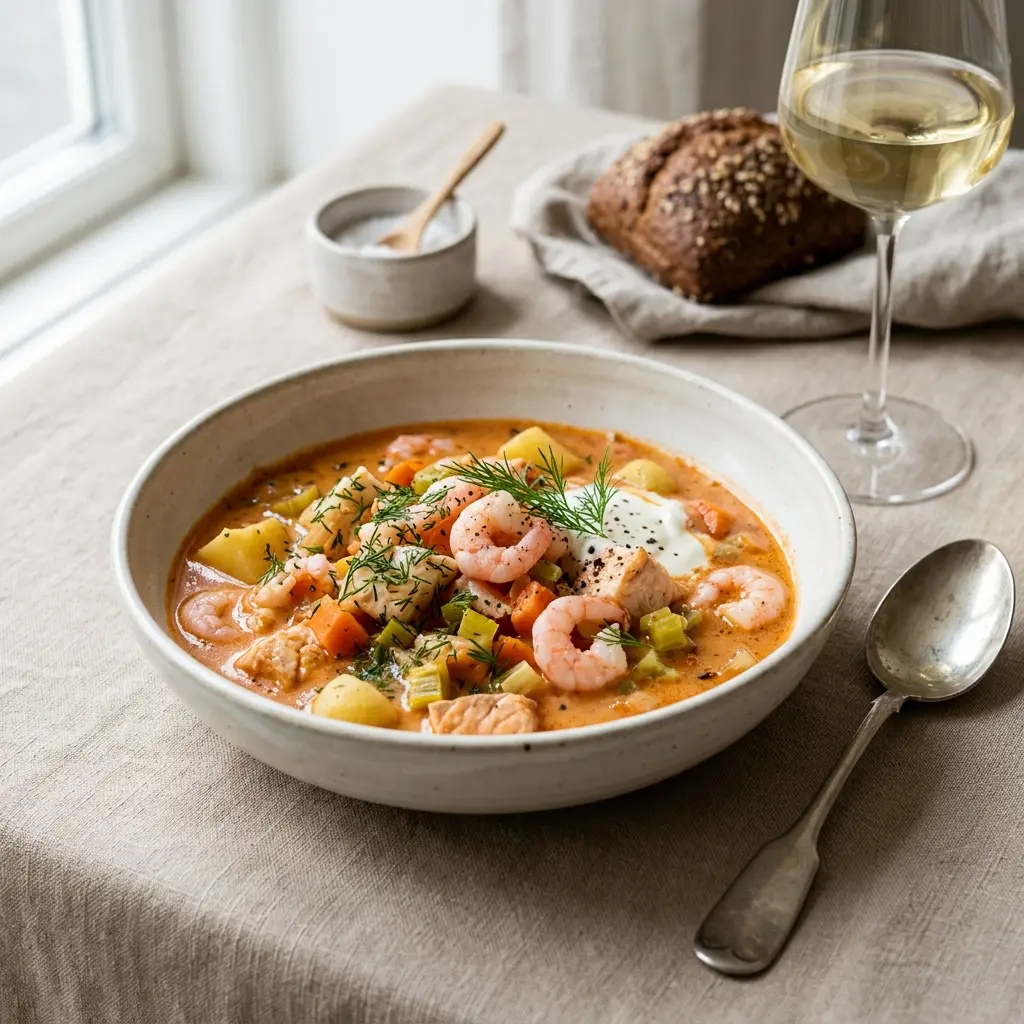 Nylaget rekegryte servert på en appetittlig og hjemmelaget måte