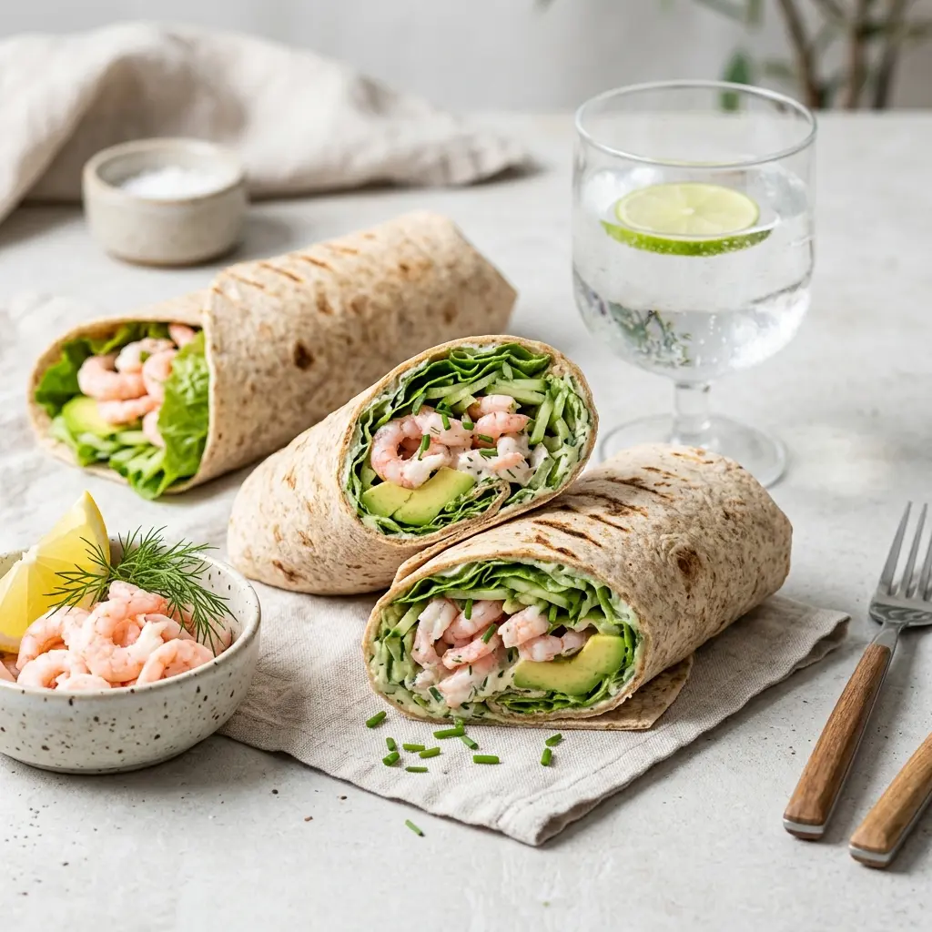 Nylaget rekewrap med avokado servert på en appetittlig og hjemmelaget måte