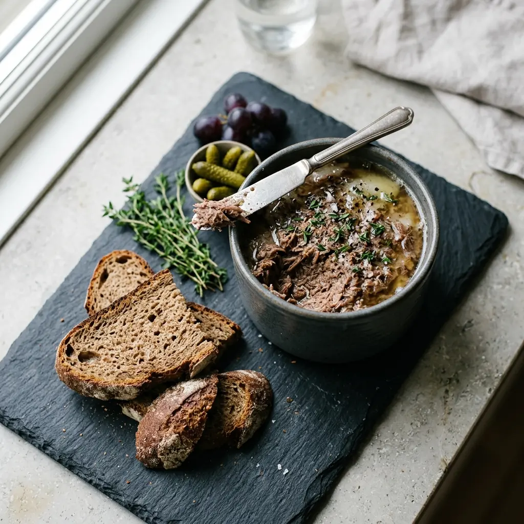 Nylaget rillette av and servert på en appetittlig og hjemmelaget måte