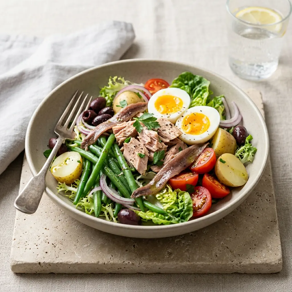 Salade niçoise servert som frisk salat