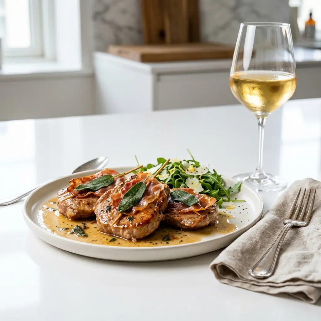 Nylaget saltimbocca servert på en appetittlig og hjemmelaget måte
