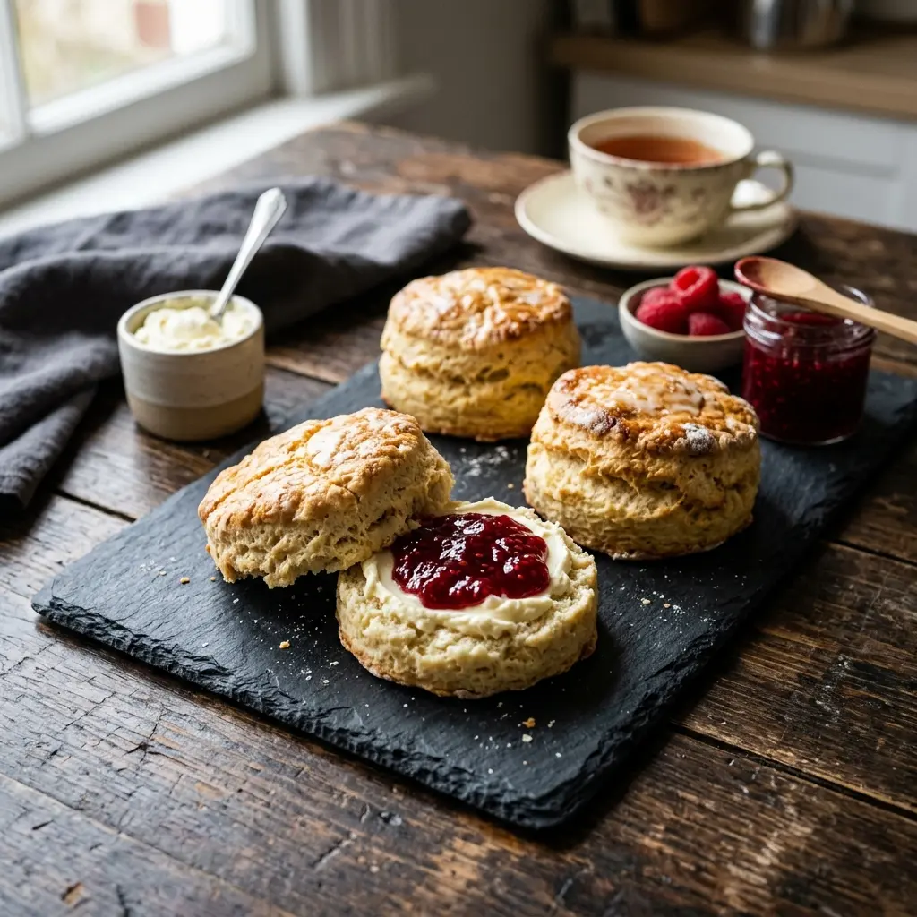 Nybakt scones servert og klar til å nytes