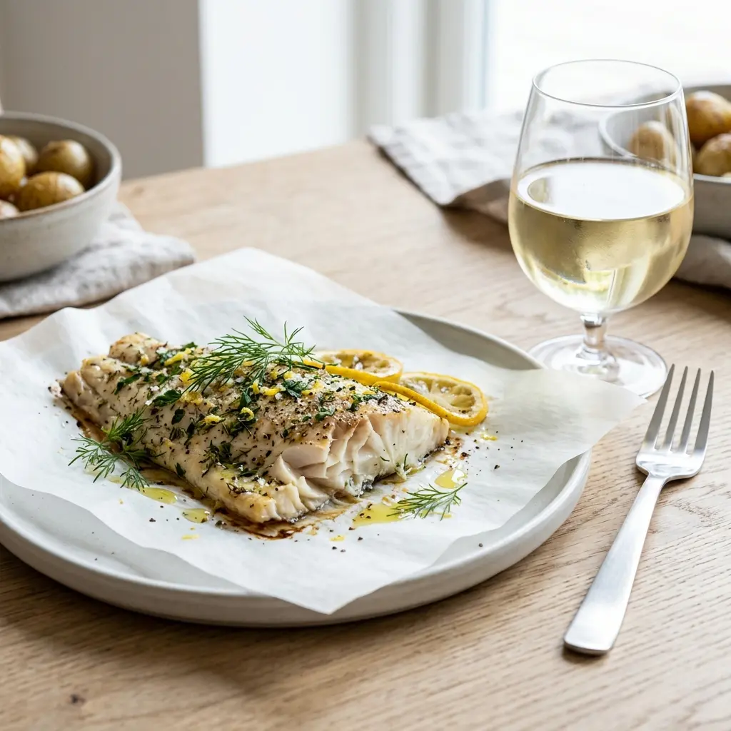 Nylaget sei i ovn servert på en appetittlig og hjemmelaget måte