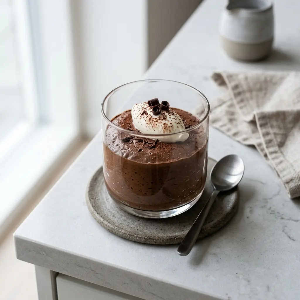 Hjemmelaget sjokolademousse servert som en søt og innbydende dessert