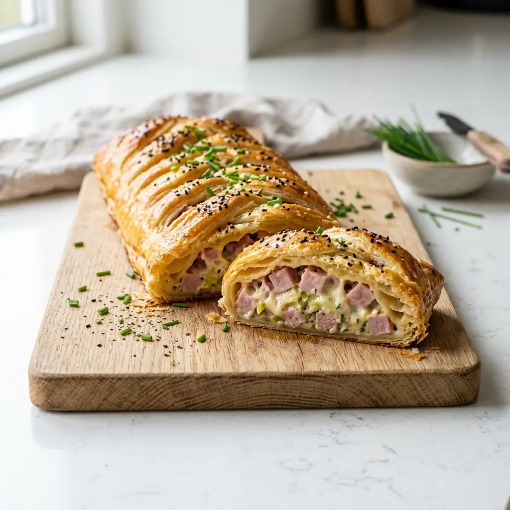 Nylaget skinkestang med butterdeig servert på en appetittlig og hjemmelaget måte