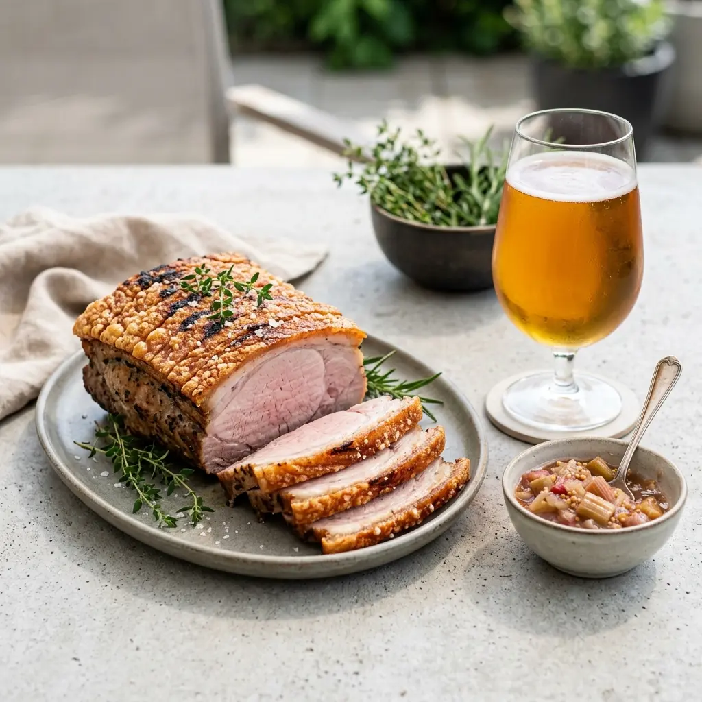 Nylaget skinkestek på grill servert på en appetittlig og hjemmelaget måte