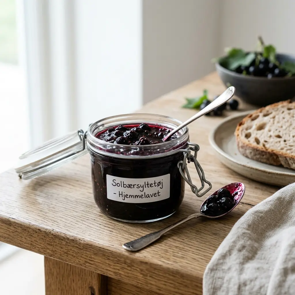 En skål med solbærsyltetøy klar til servering som smakfullt tilbehør