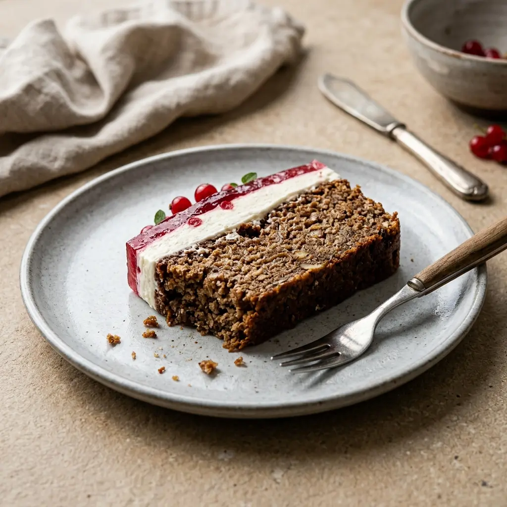 Nybakt sønderjysk rugbrødskake servert og klar til å nytes
