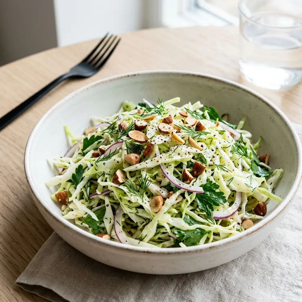 Spisskålsalat servert som frisk salat