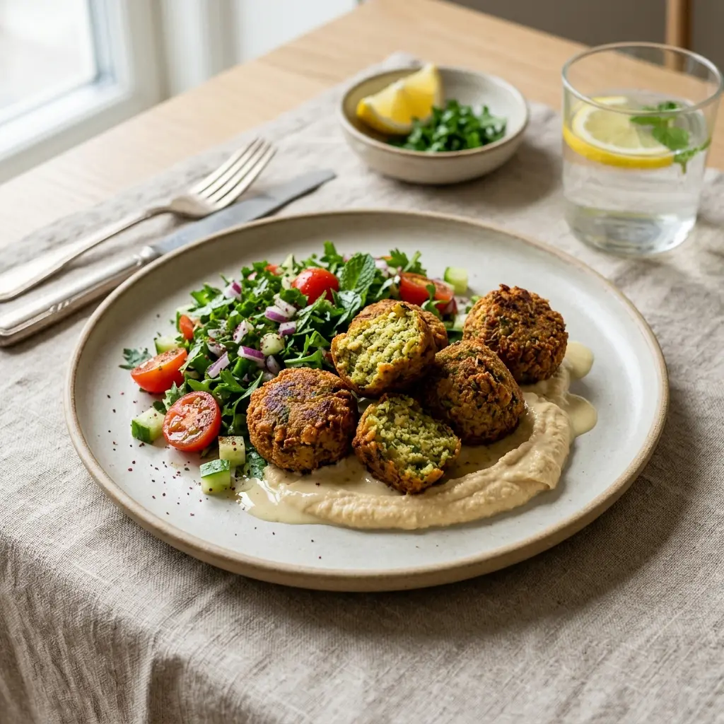 Nylaget stekt falafel servert på en appetittlig og hjemmelaget måte