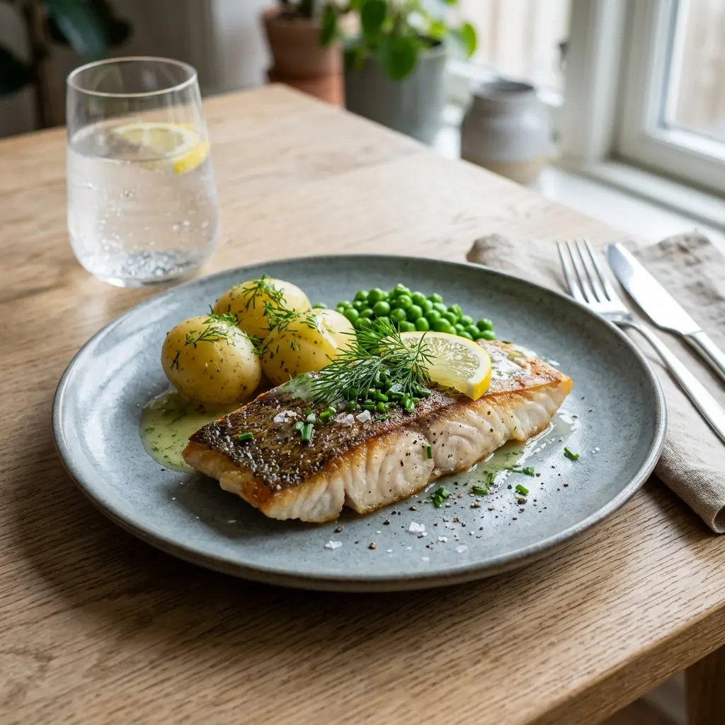 Nylaget stekt sei servert på en appetittlig og hjemmelaget måte