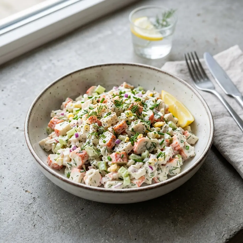 Surimisalat servert som frisk salat