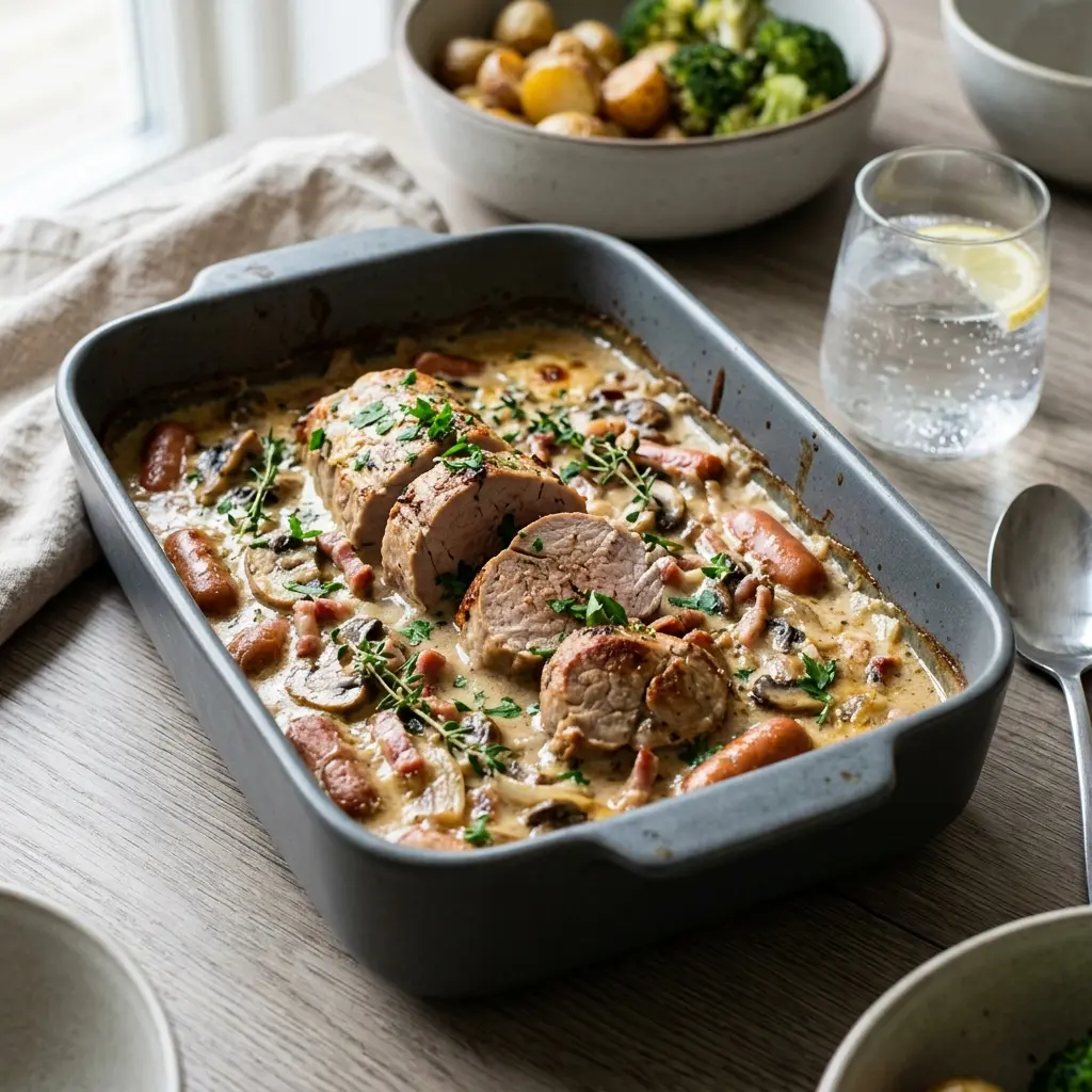 Nylaget svinefilet i form servert på en appetittlig og hjemmelaget måte