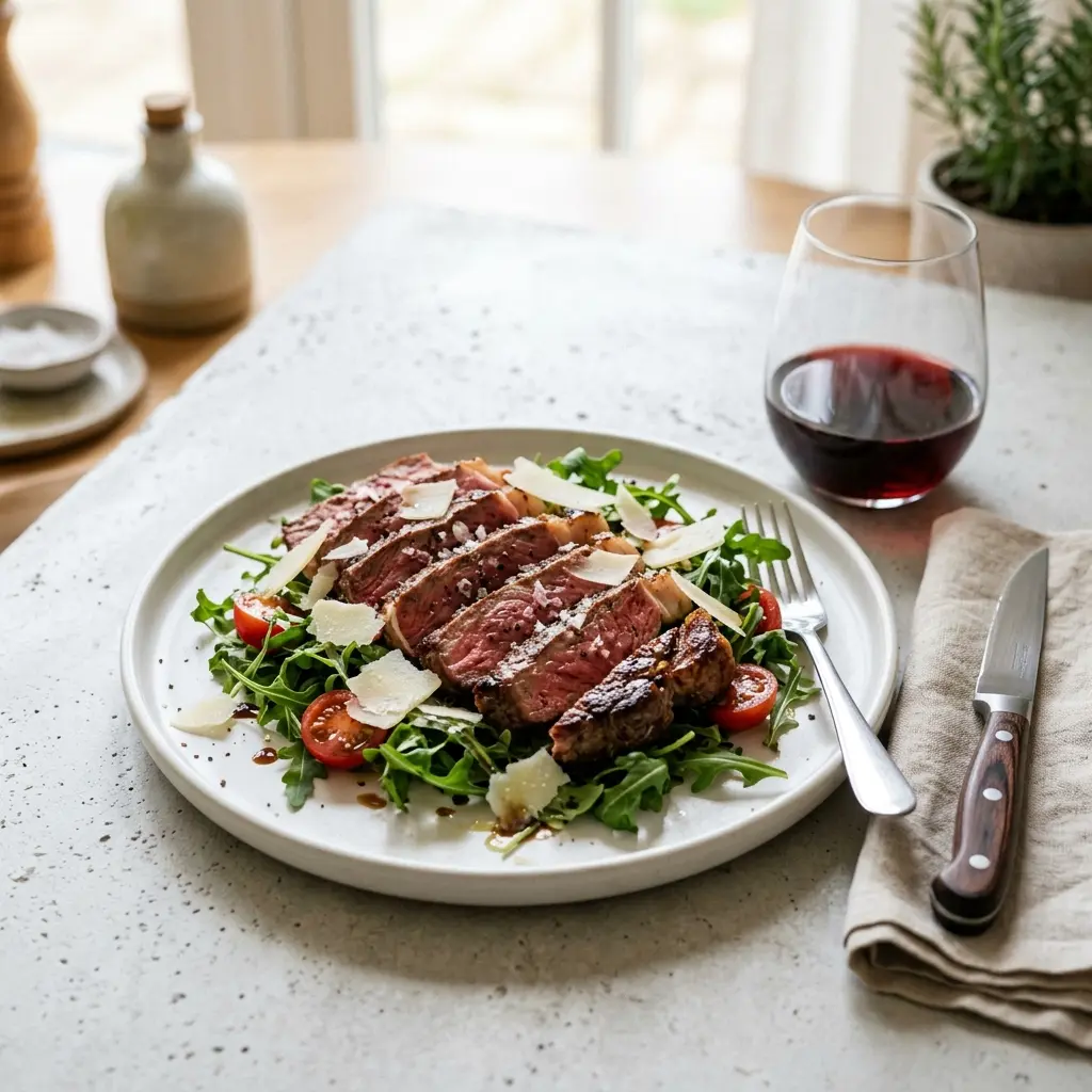 Nylaget tagliata di manzo servert på en appetittlig og hjemmelaget måte
